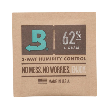 Boveda 62% Humidity Control Pack front view, maintains optimal moisture for dry herbs