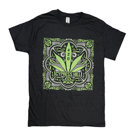 Brisco Brands Cypress Hill Leaf T-Shirt in black, front view on white background, available in S to XL