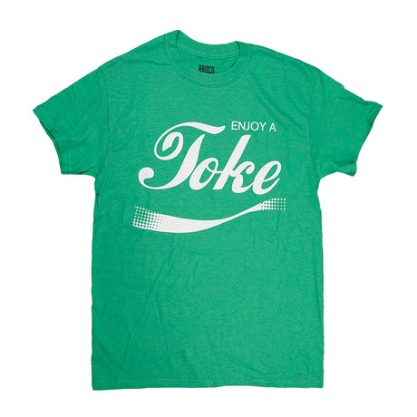 Brisco Brands green cotton t-shirt with 'Enjoy A Toke' print, front view on white background