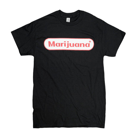 Brisco Brands black T-shirt with 'Marijuana' text front view on white background