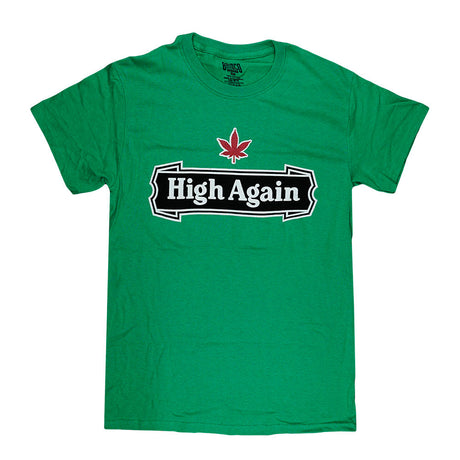 Brisco Brands 'High Again' T-Shirt in green with white lettering, front view on white background