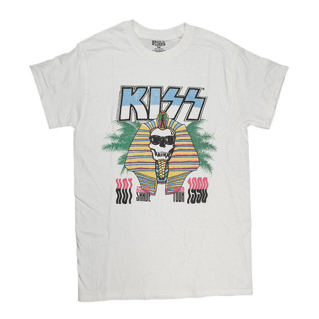Brisco Brands Kiss 1990 Tour T-Shirt in white cotton, front view on seamless background