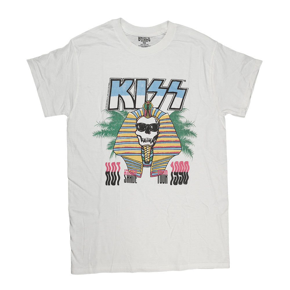 Brisco Brands Kiss 1990 Tour T-Shirt in white cotton, front view on seamless background