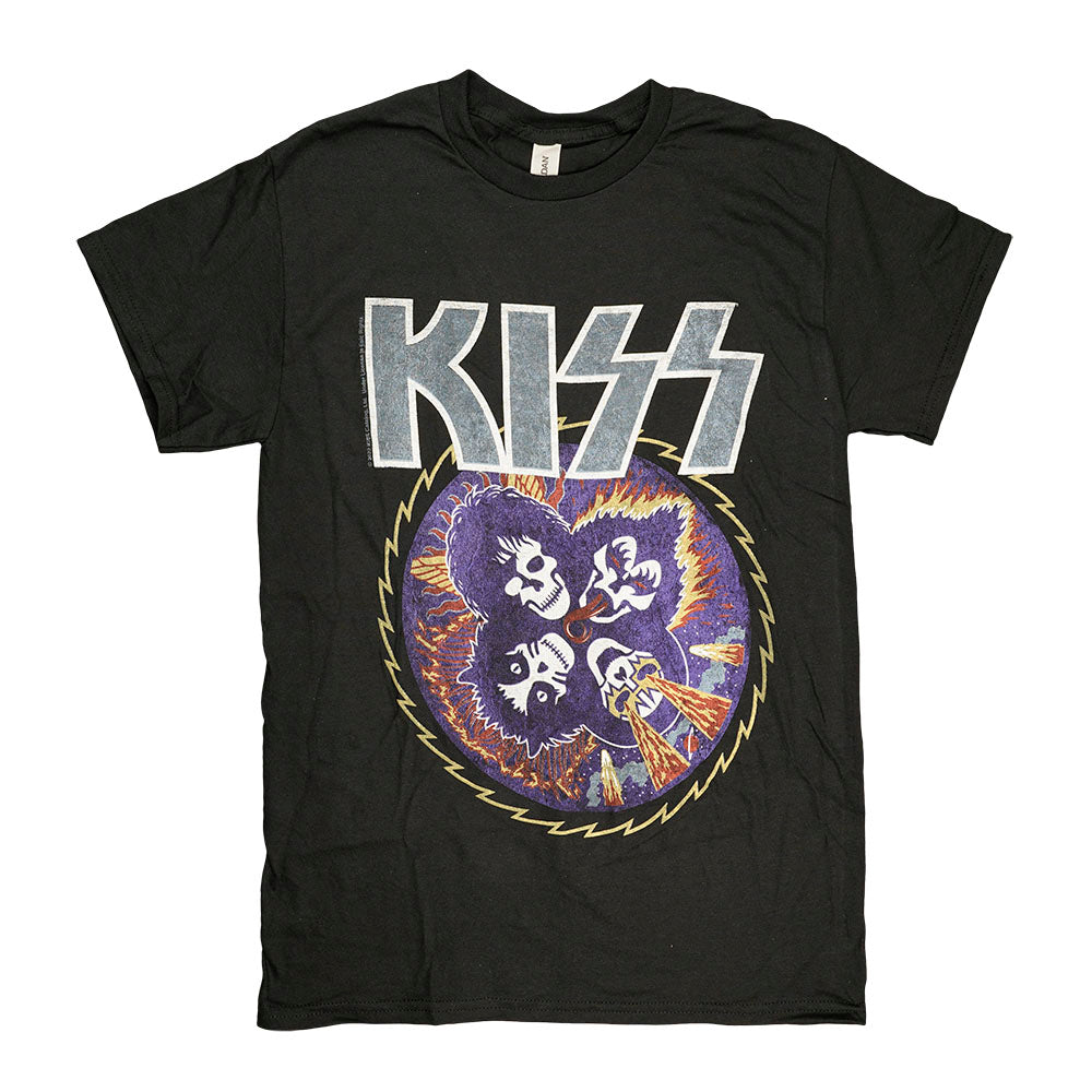 Brisco Brands Kiss Face black cotton t-shirt with iconic band logo, front view on white background