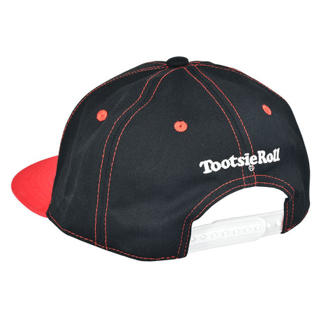 Brisco Brands Tootsie Roll black and red snapback hat with logo, side view