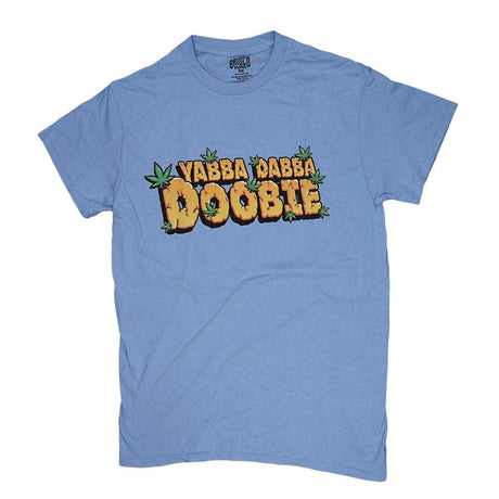 Brisco Brands blue T-shirt with Yabba Dabba Doobie print, front view on white background