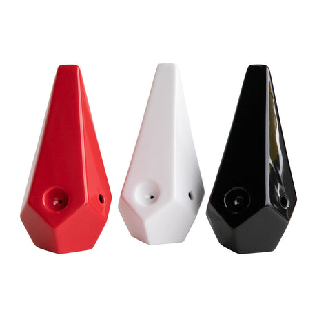 BRNT Designs Prism Ceramic Hand Pipes in red, white, and black - Front View