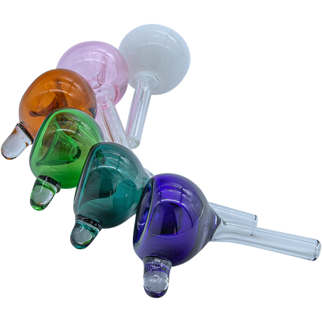 Assorted colors LA Pipes Bubble Bowl Pull-Stem Slides for bongs, borosilicate glass, top view
