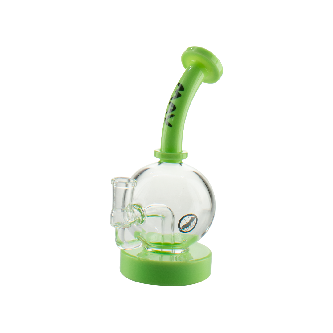 MAV Glass - Bulb Rig Dab Rig - Front View with Green Accents and Clear Glass