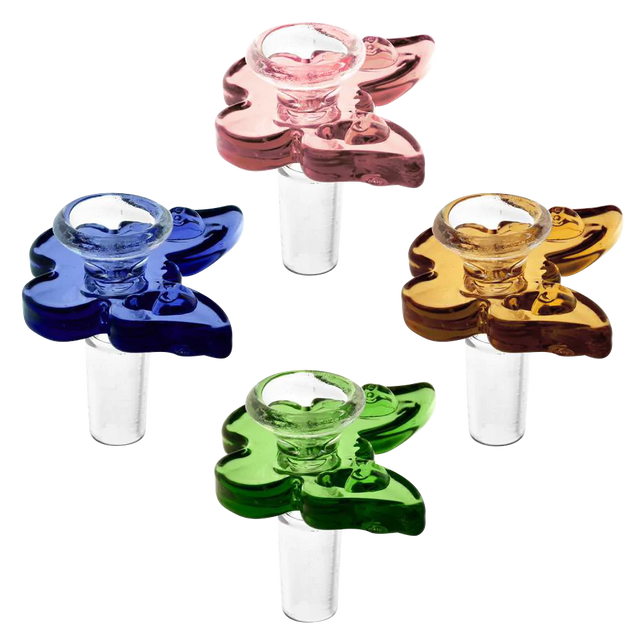 Colorful Butterfly Herb Slide Bowls in Borosilicate Glass, Front View, for 14mm and 18mm Joints