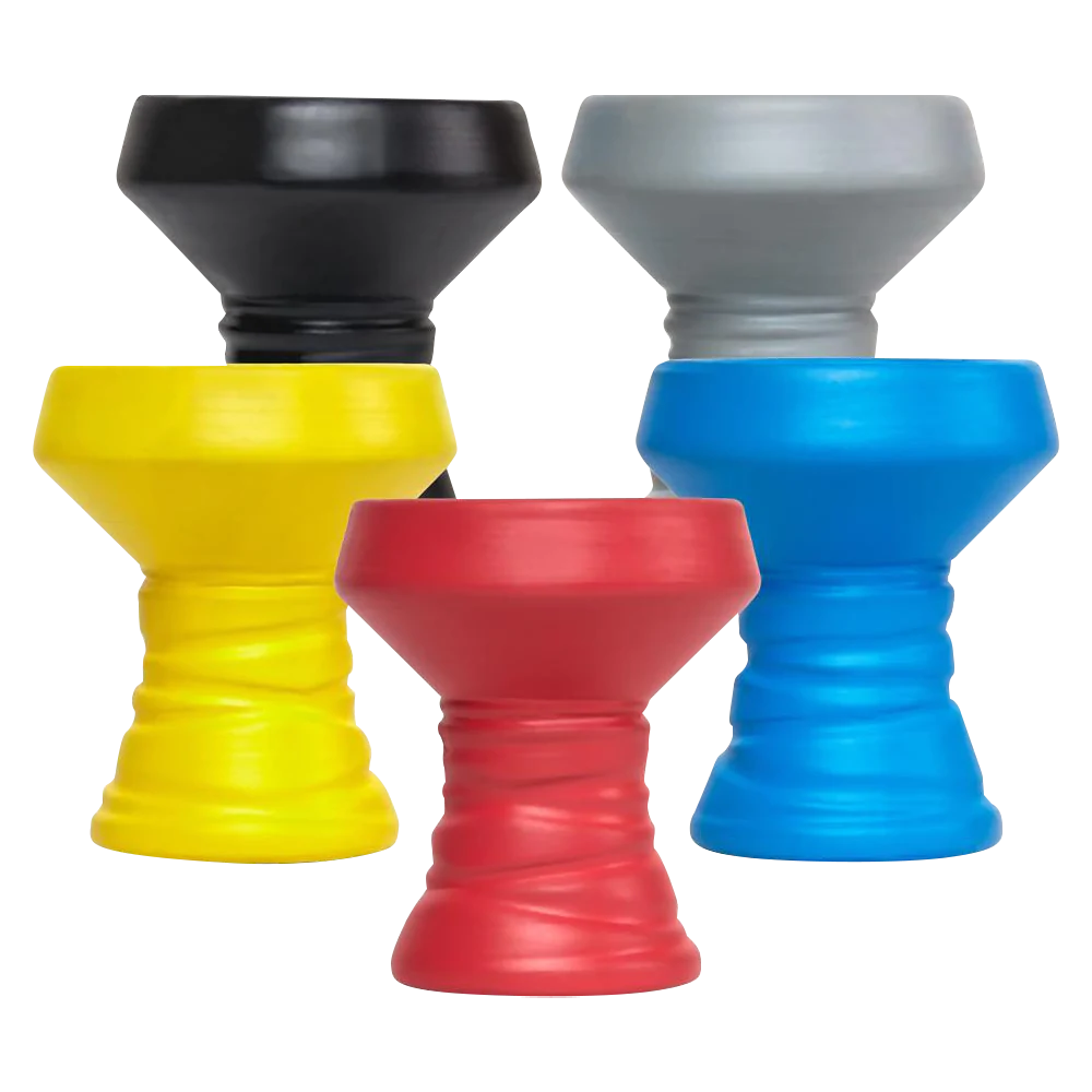 Assorted BYO BlackStone Luxury Hookah Bowls in vibrant colors, front view on white background