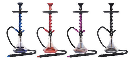 BYO Taurus Hookahs in various colors with 1-hose design, front view on white background