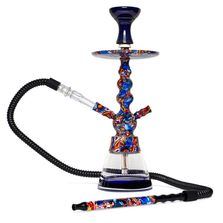 BYO Toker Hookah with colorful design, 18" size, and 1-hose setup, front view on white background