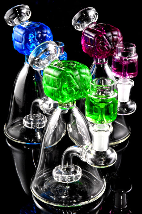 Glass Beaker Bong “Web Head” – Fluid-Filled Spider Hero – Showerhead Perc – 6″