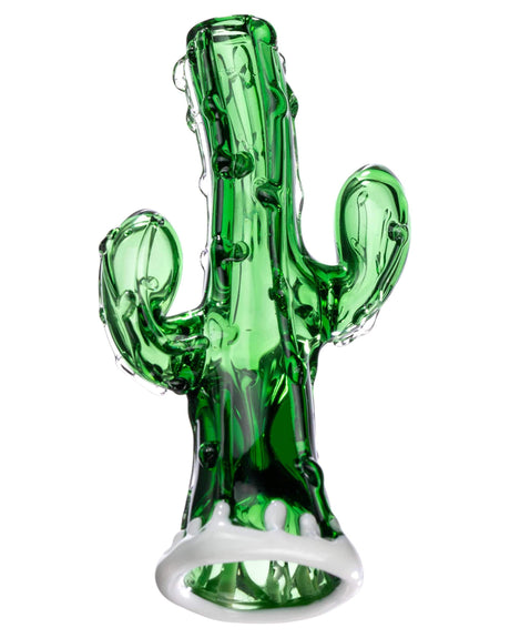 Valiant Distribution Cactus Stand Glass Chillum in Green, 3.75" Novelty Hand Pipe for Dry Herbs, Front View