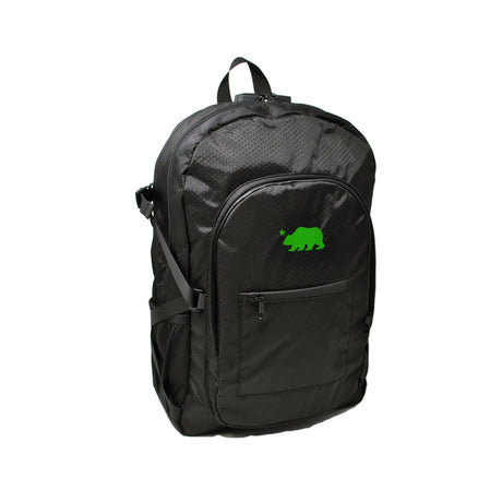 Cali Crusher Backpack Standard in Black/Green with Smell-Proof Feature - Front View
