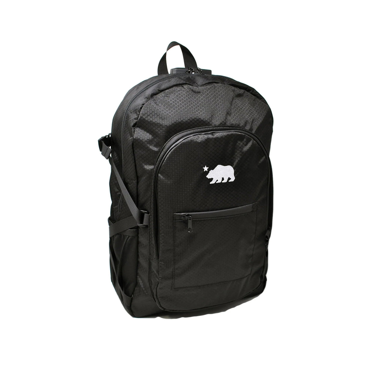Cali Crusher Cali Backpack Standard in Black/White, front view on seamless white background
