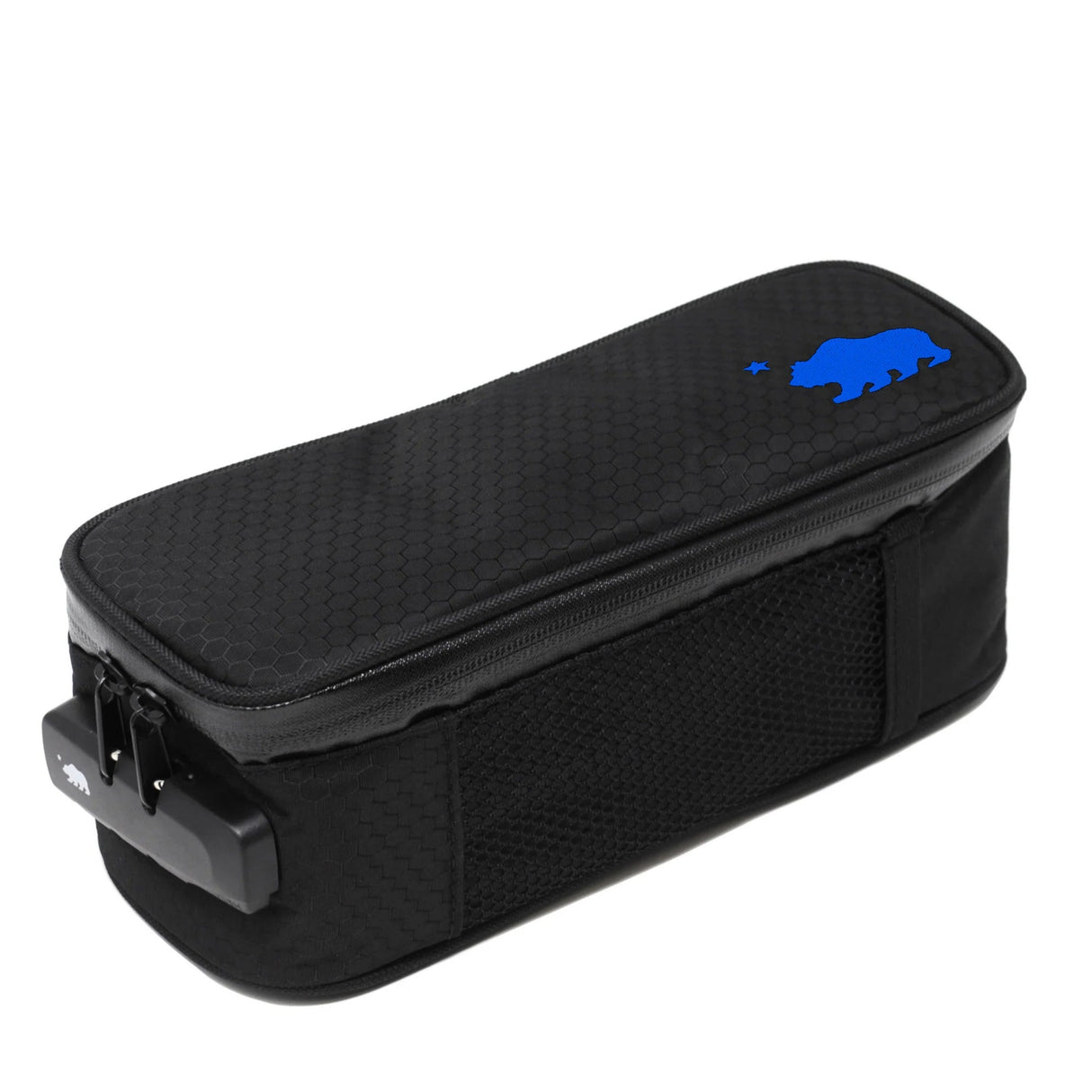 Cali Bags Cali Soft Case Small in black with blue logo, side view, silicone, smell-proof design