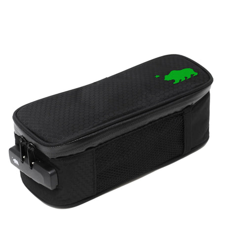 Cali Crusher Cali Soft Case Small in black silicone with green logo, side view on white background