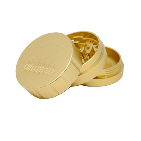 Cali Crusher 2.0 - 3 Piece Gold Aluminum Grinder, Compact Design, Angled View