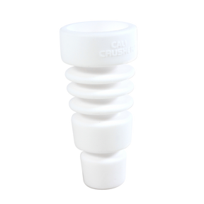 Cali Crusher Domeless Ceramic Nail, 2" Dab Rig Accessory, White with Branding, Front View