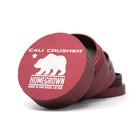 Cali Crusher Homegrown 4-Piece Pocket Grinder in Red, Aluminum, Angled View