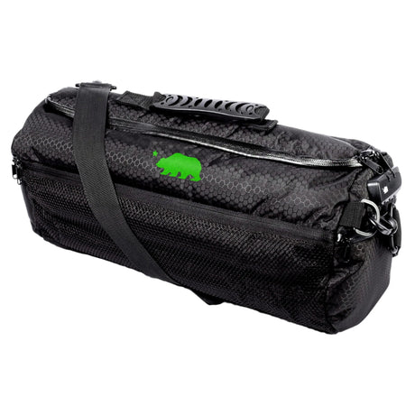 Cali Crusher Cali Duffle 16" Standard in Black with Green Logo, Durable Silicone Exterior, Side View
