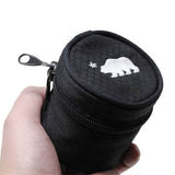 Cali Crusher Grinder Case in hand, black with locking zipper, 3"x3.5" size, smell-proof