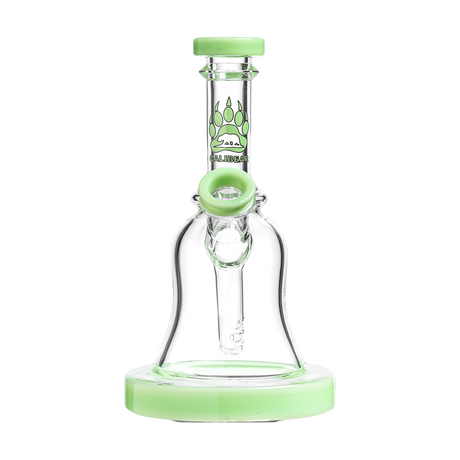 Calibear Bell Rig in Clear and Green Borosilicate Glass, Compact Beaker Design, Front View