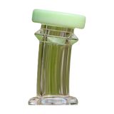 Close-up of Calibear Colored Mini Can Dab Rig with Green Accents and Borosilicate Glass