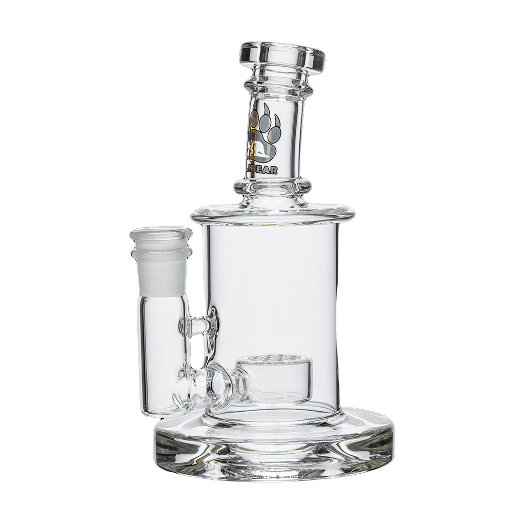 Calibear Colored Mini Can Dab Rig in Clear with Beaker Design, Front View on White Background