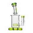 Calibear Colored Mini Can Dab Rig with Green Accents, Beaker Design, Front View on White Background