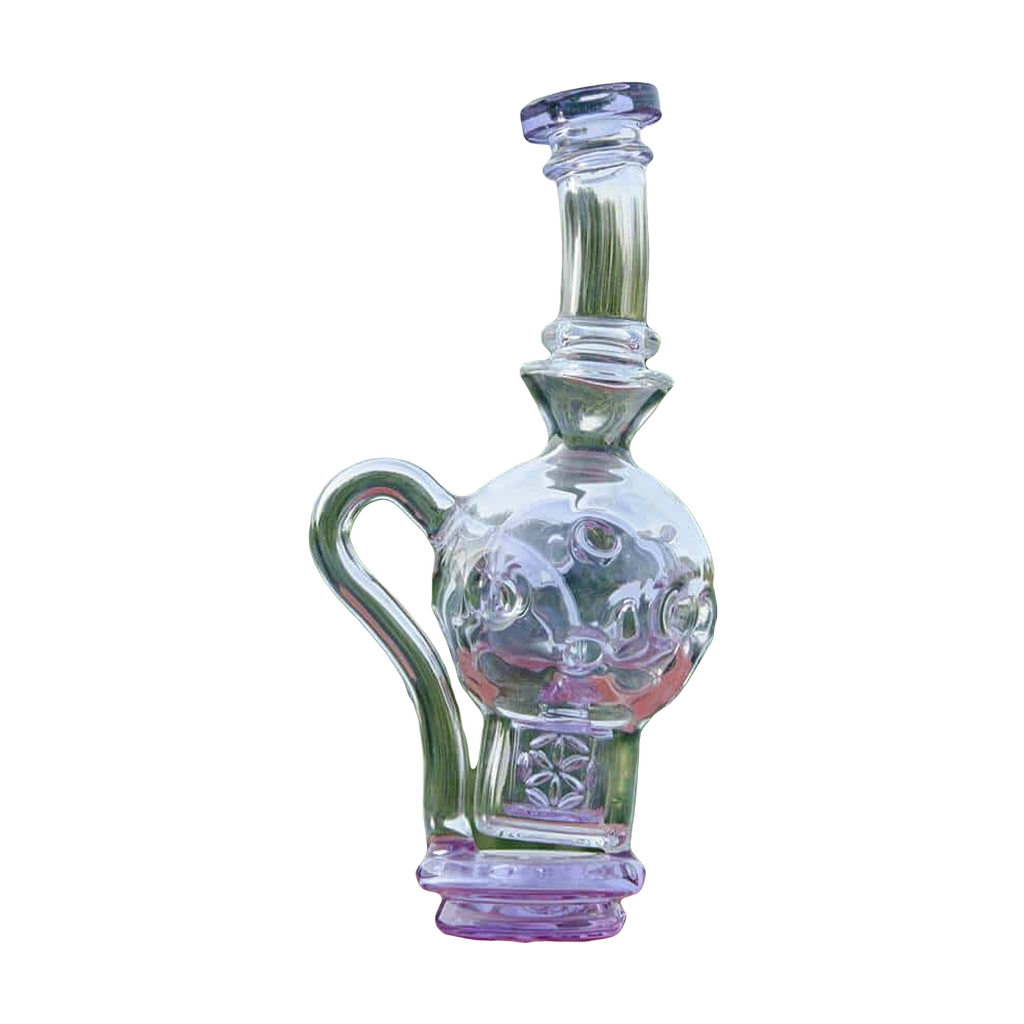 Calibear Exosphere Puffco Peak Glass Top in Purple with Bubble Design - Outdoor Side View