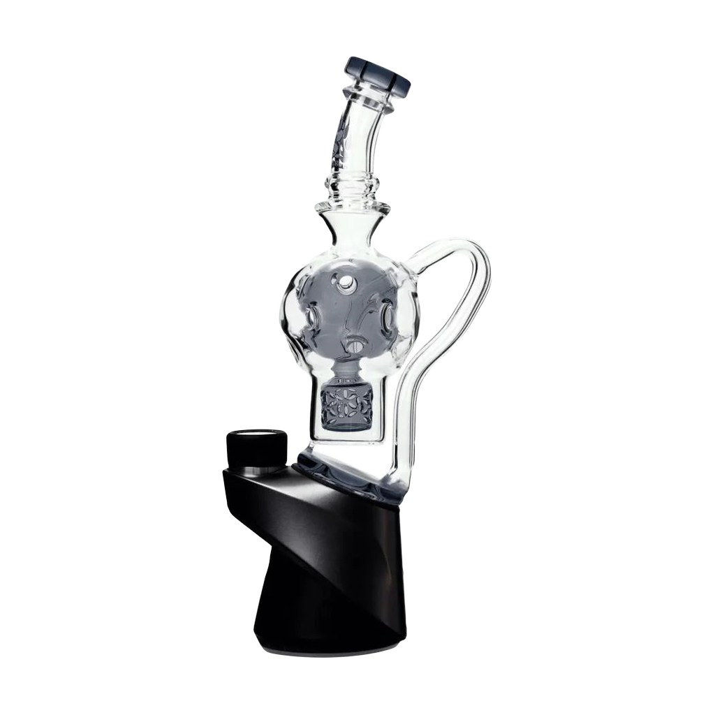 Calibear Exosphere Puffco Peak Glass Top in Transparent Black, Side View on White Background