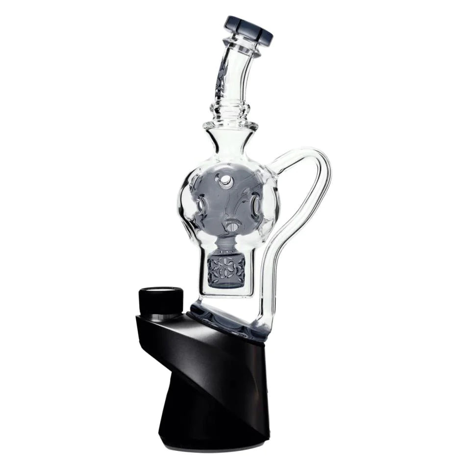 Calibear Exosphere Puffco Peak Glass Top in Transparent Black, Side View on White Background