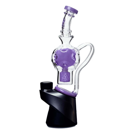 Calibear Exosphere Puffco Peak Glass Top in purple, side view on seamless white background