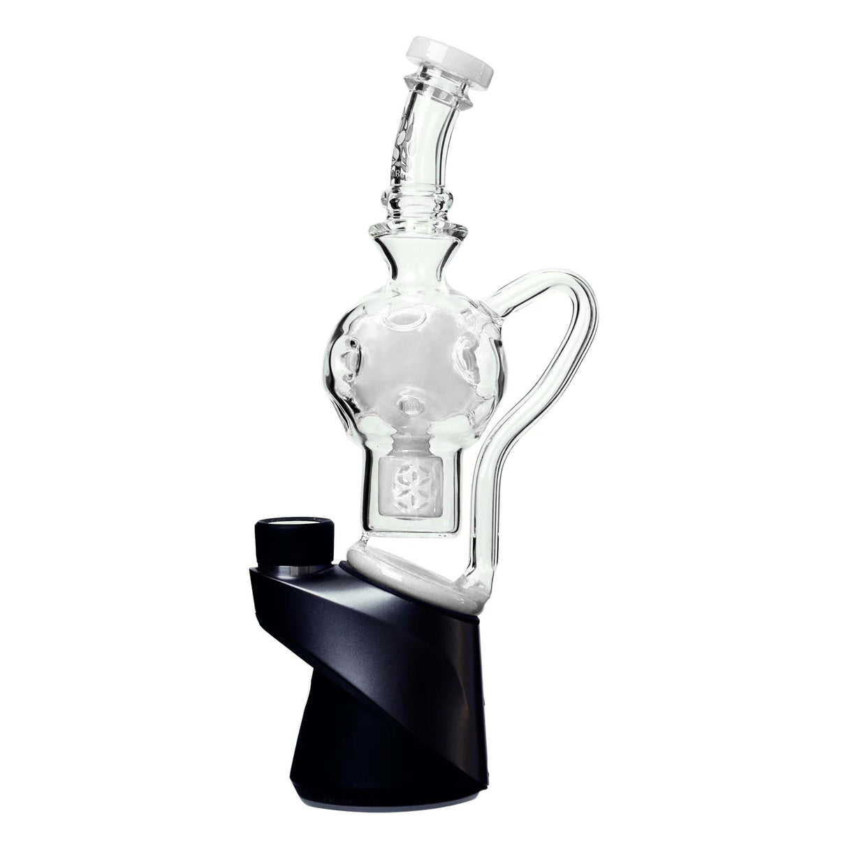Calibear Exosphere Puffco Peak Glass Top Attachment in Clear with Black Base - Front View
