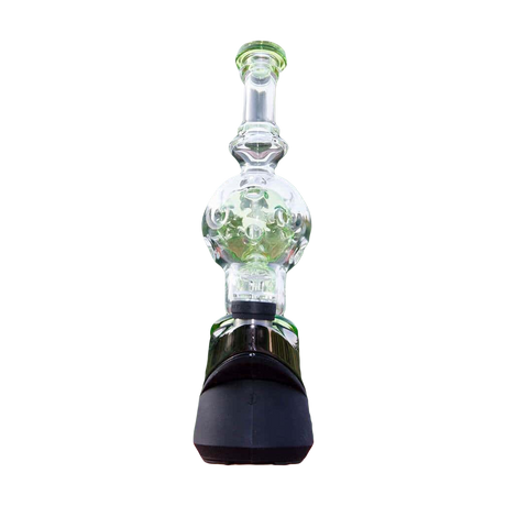 Calibear Exosphere Puffco Peak Glass Top in green, bubble design, front view on natural background