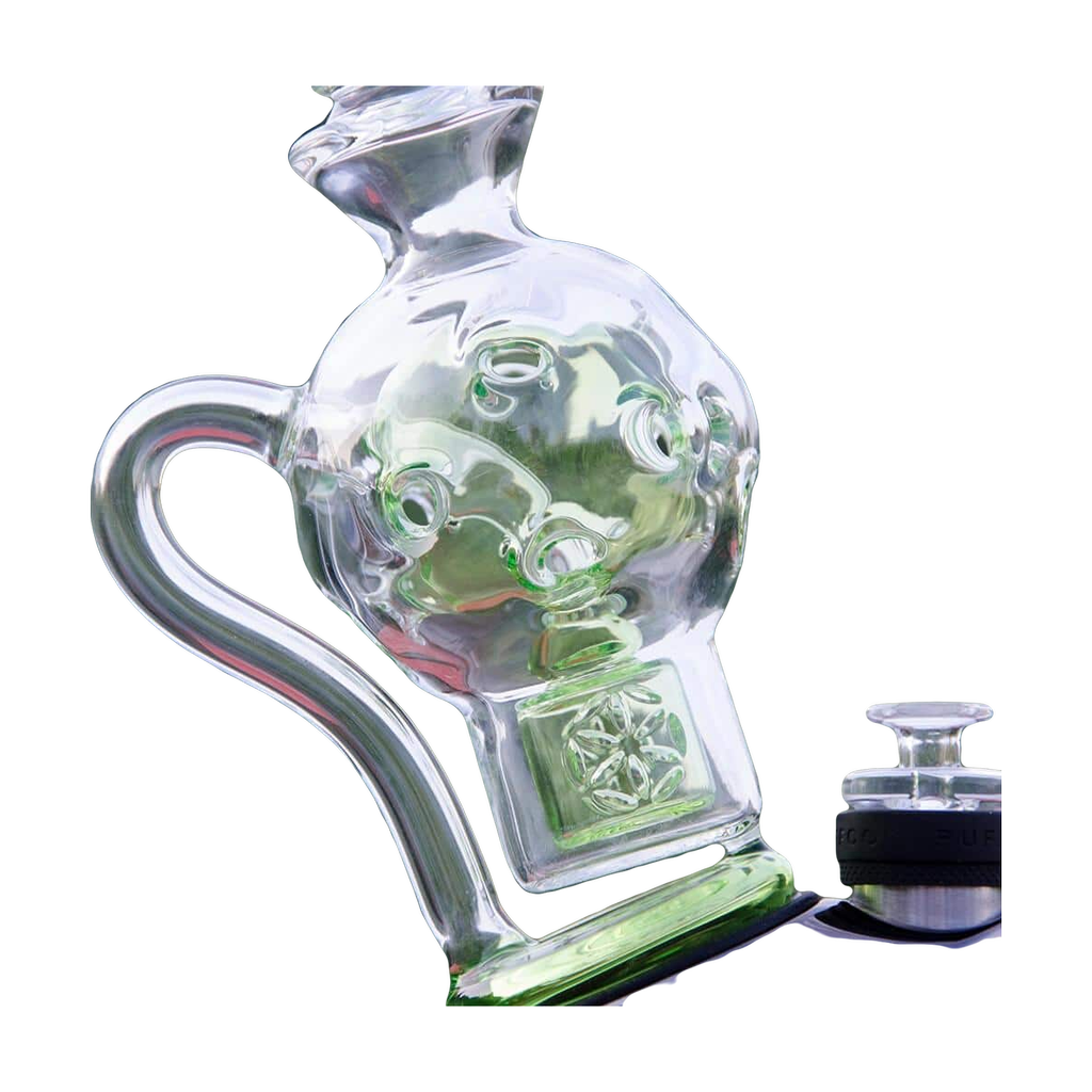 Calibear Exosphere Puffco Peak Glass Top with intricate bubble design for E-Rigs, side view