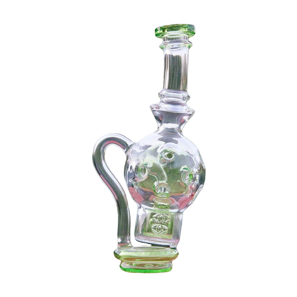 Calibear Exosphere Glass Top for Puffco Peak in Clear with Green Accents, Outdoor Side View