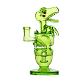 Calibear Fab Dino green glass dab rig with beaker design, 8" height, and 14mm joint - front view
