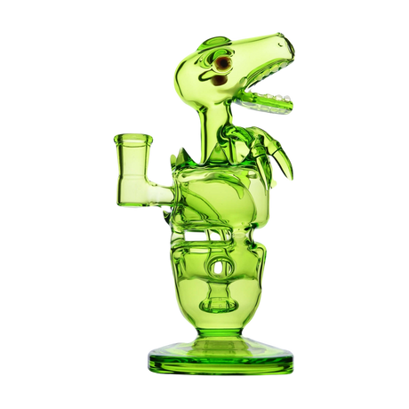 Calibear Fab Dino green glass dab rig with beaker design, 8" height, and 14mm joint - front view