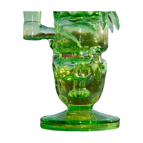 Calibear Fab Dino 8" Green Rig with Showerhead Perc, Side View on Outdoor Surface