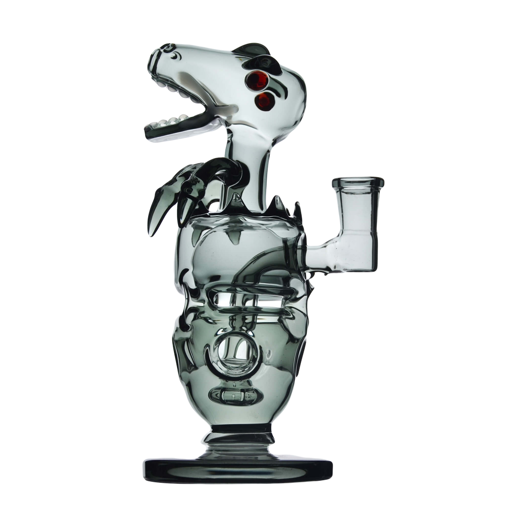 Calibear Fab Dino Dab Rig in Transparent Black, Beaker Design, 8" Height, Front View