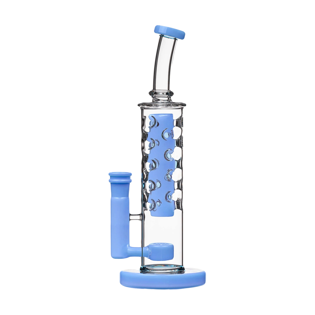 Calibear Flower Straight Fab-v2 Bong in Milky Blue with Unique Bubble Design - Front View