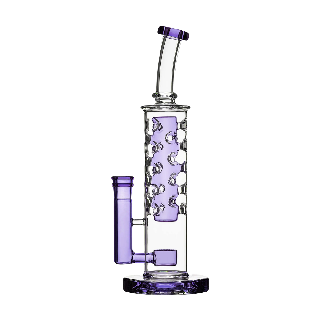 Calibear Flower Straight Fab-v2 Bong in Purple with Unique Bubble Design and Percolator, Front View