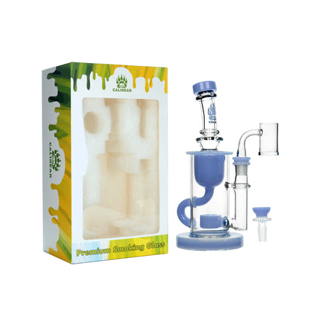 Calibear Klein Recycler Bong in Milk Blue with 14mm Joint and Packaging