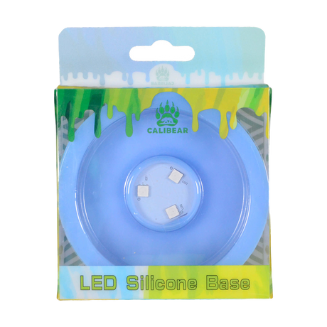 Calibear LED Silicone Base in blue for Dab Rigs, front view on retail packaging