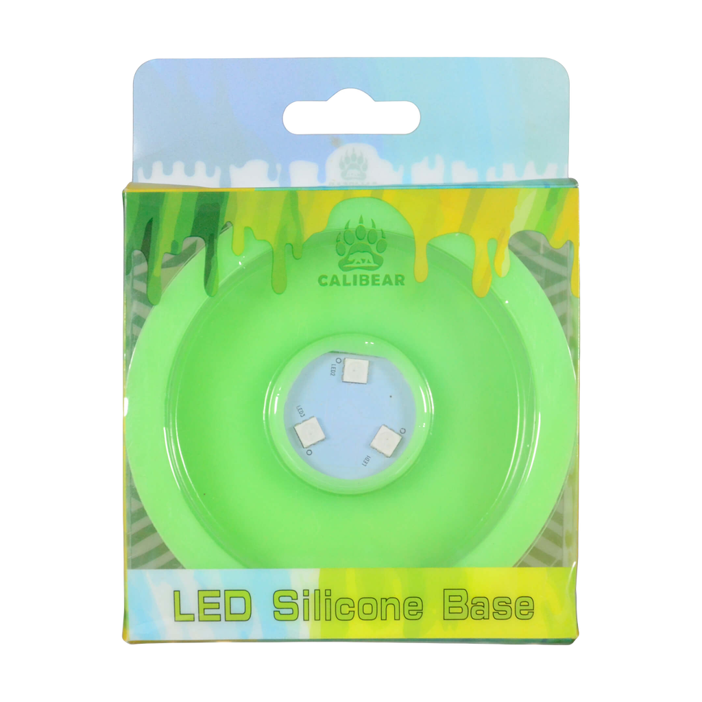 Calibear LED Silicone Base for Dab Rigs in Green, Front View on Packaging