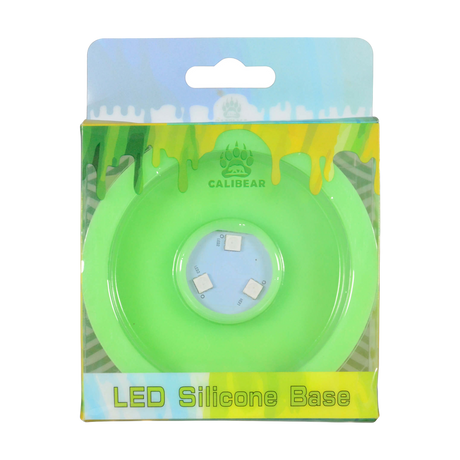Calibear LED Silicone Base for Dab Rigs in Green, Front View on Packaging